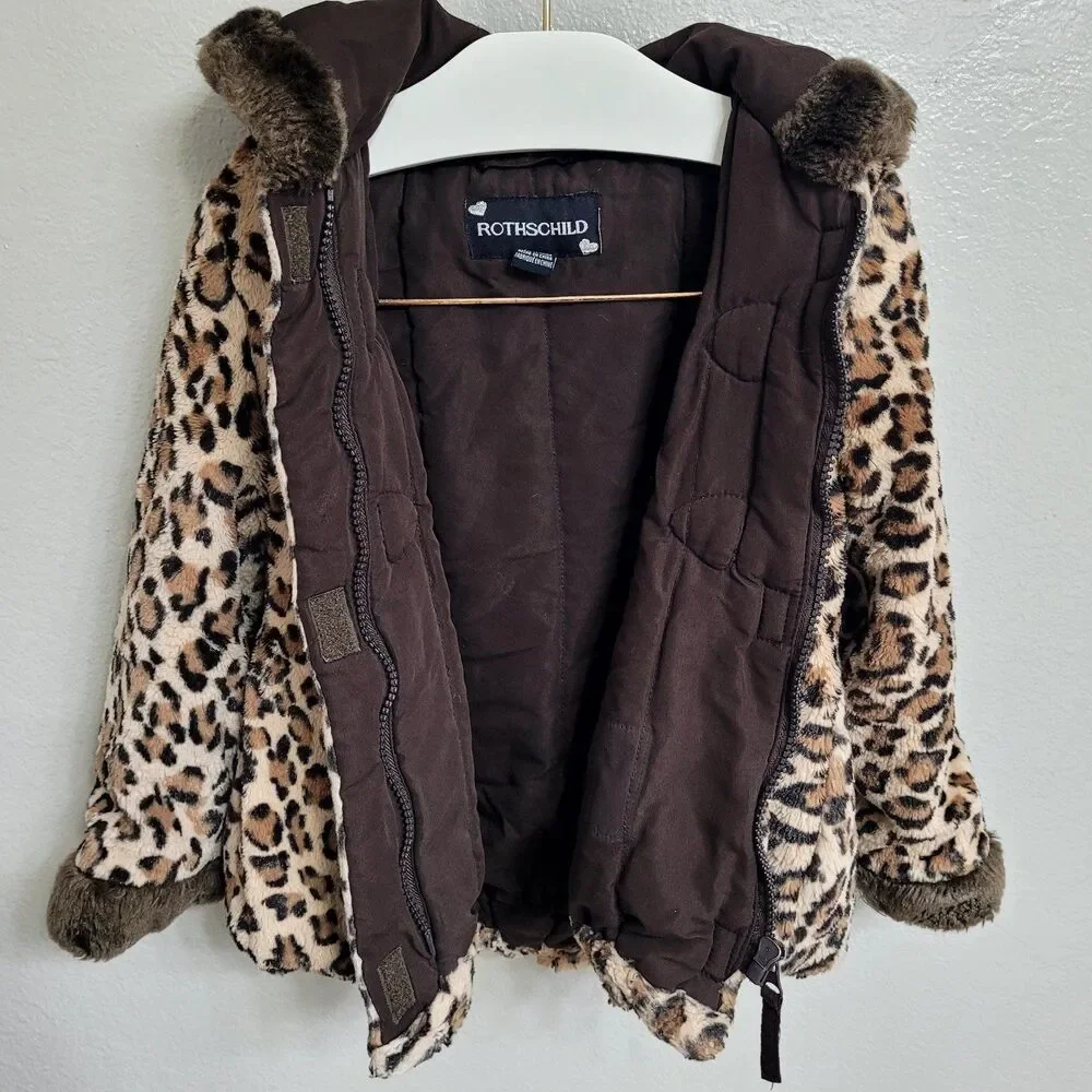 Rothschild Girl Leopard Winter Coat Size Small 4